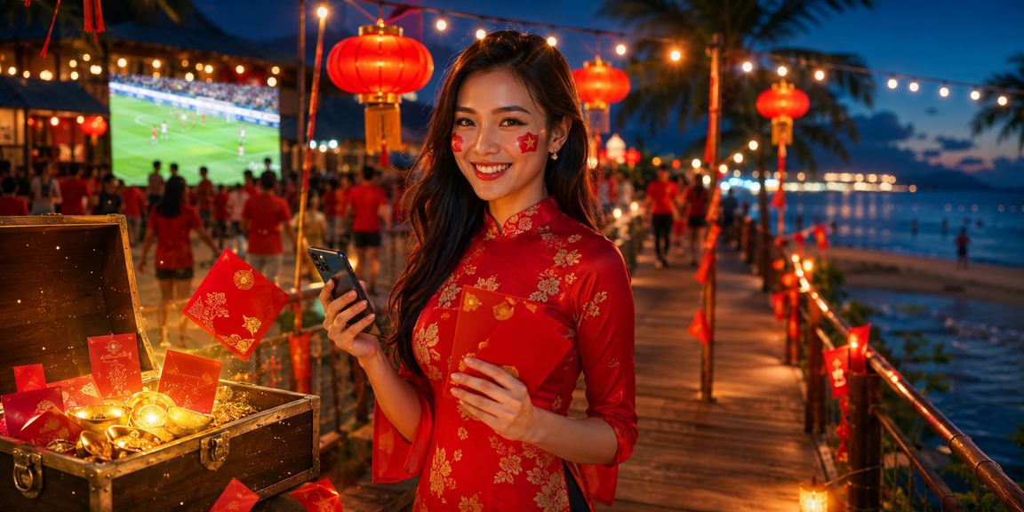 Phong cảnh lễ hội đêm với phong bao lì xì tại Phú Quốc